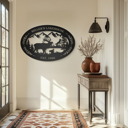 Elk Outdoor Oval Metal Sign